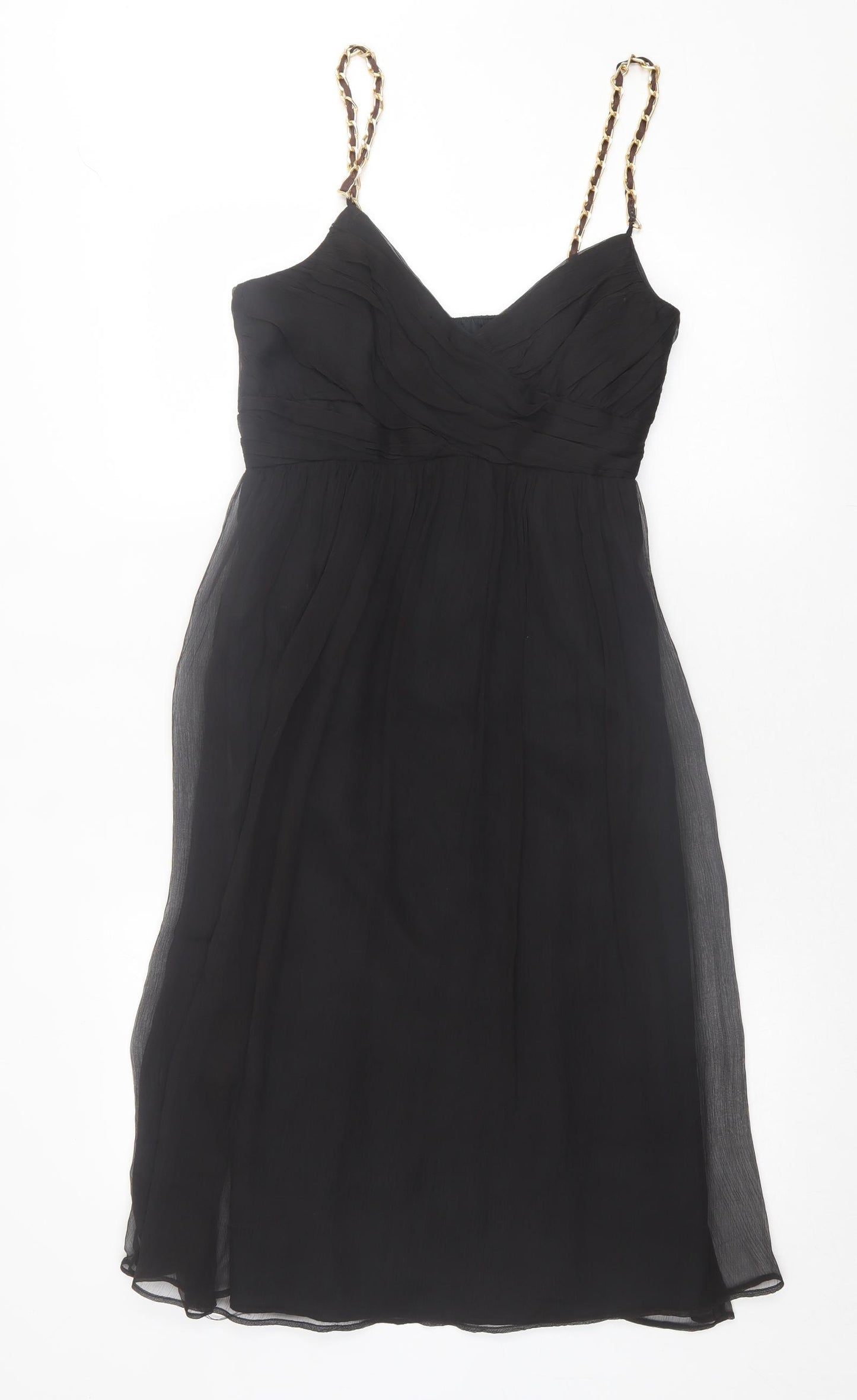 Zara Womens Black Silk Fit & Flare Size M V-Neck Zip