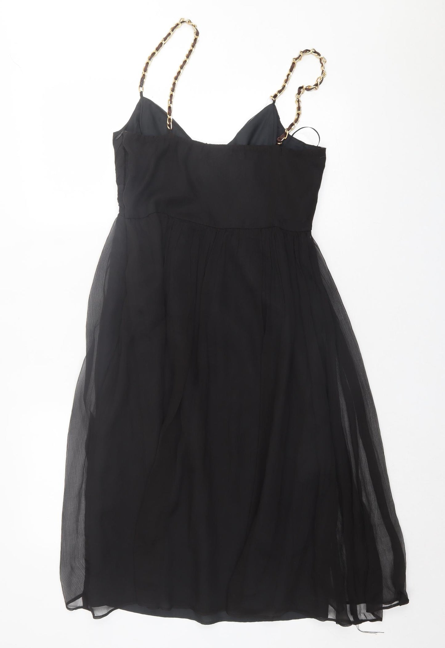 Zara Womens Black Silk Fit & Flare Size M V-Neck Zip