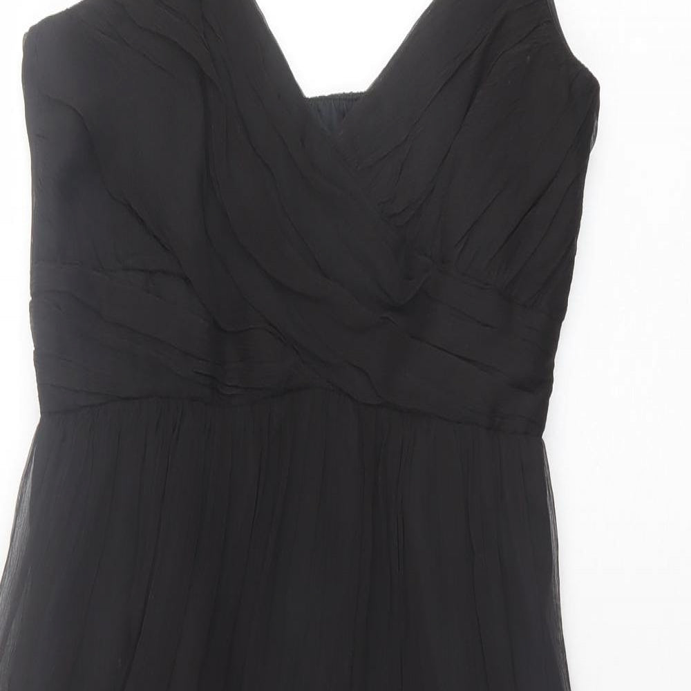 Zara Womens Black Silk Fit & Flare Size M V-Neck Zip