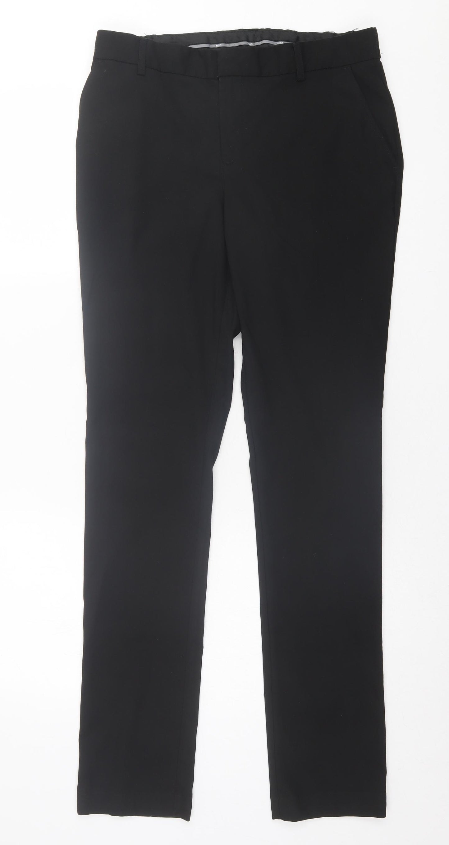 Marks and Spencer Boys Black Polyester Capri Trousers Size 15-16 Years Regular Hook & Eye - School Wear