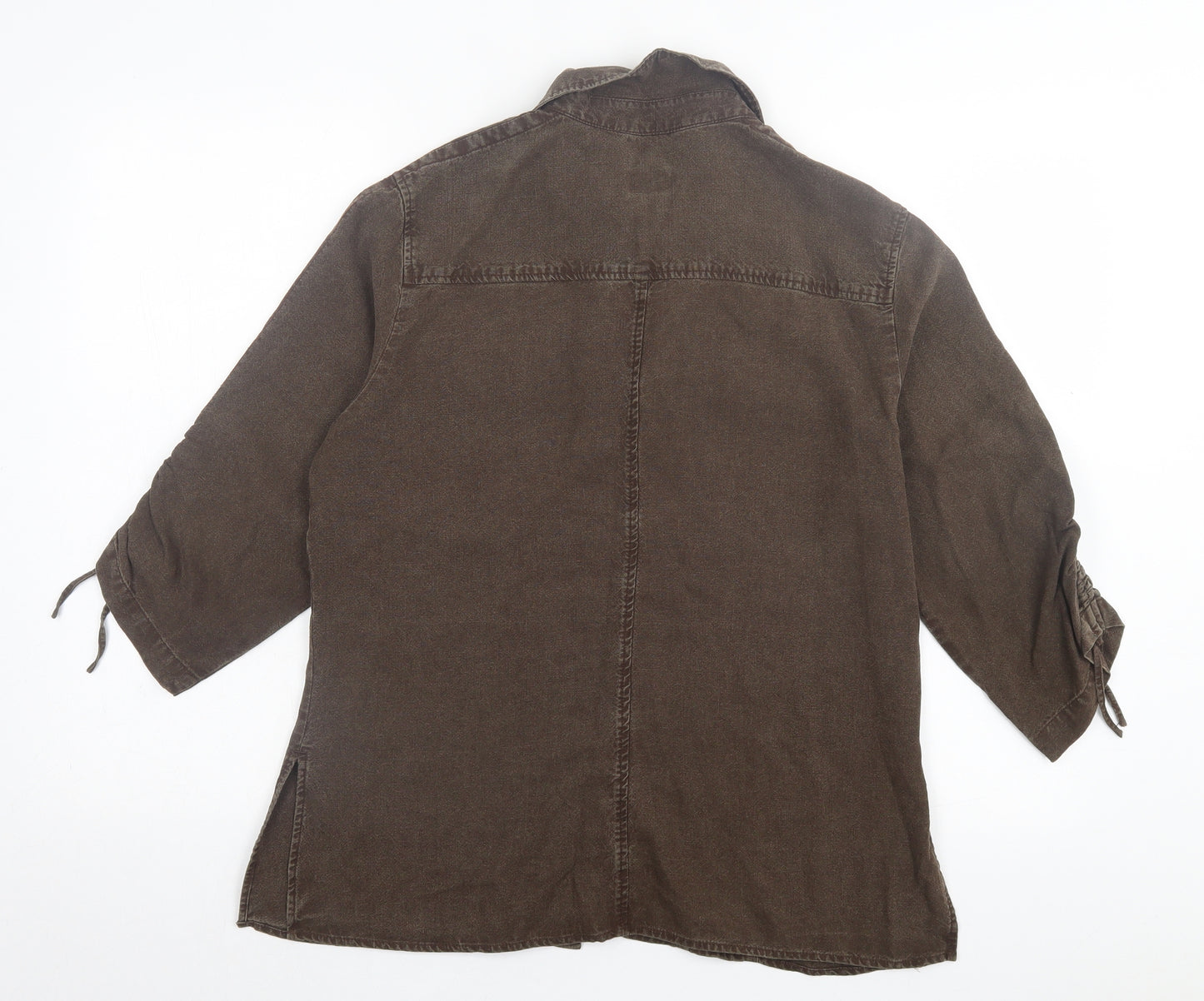 Viyella Womens Brown Linen Basic Button-Up Size 12 Collared
