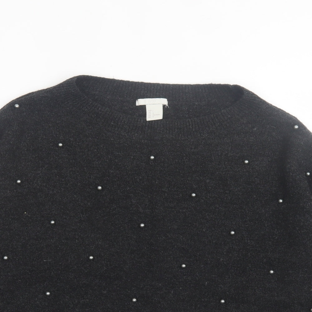 h7m Womens Black Crew Neck Acrylic Pullover Jumper Size L