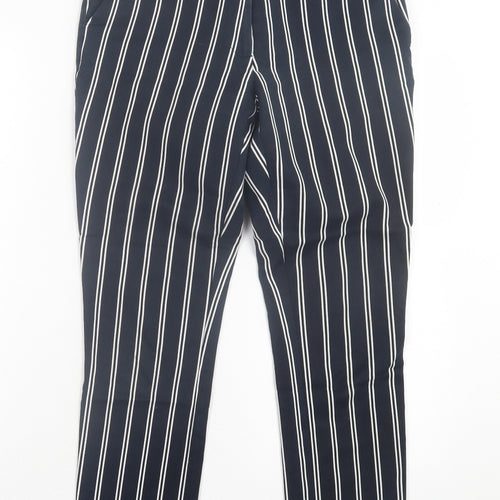 H&M Womens Blue Striped Cotton Trousers Size 10 L26 in Regular Hook & Eye