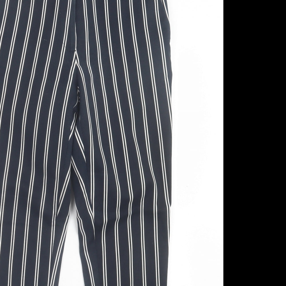 H&M Womens Blue Striped Cotton Trousers Size 10 L26 in Regular Hook & Eye