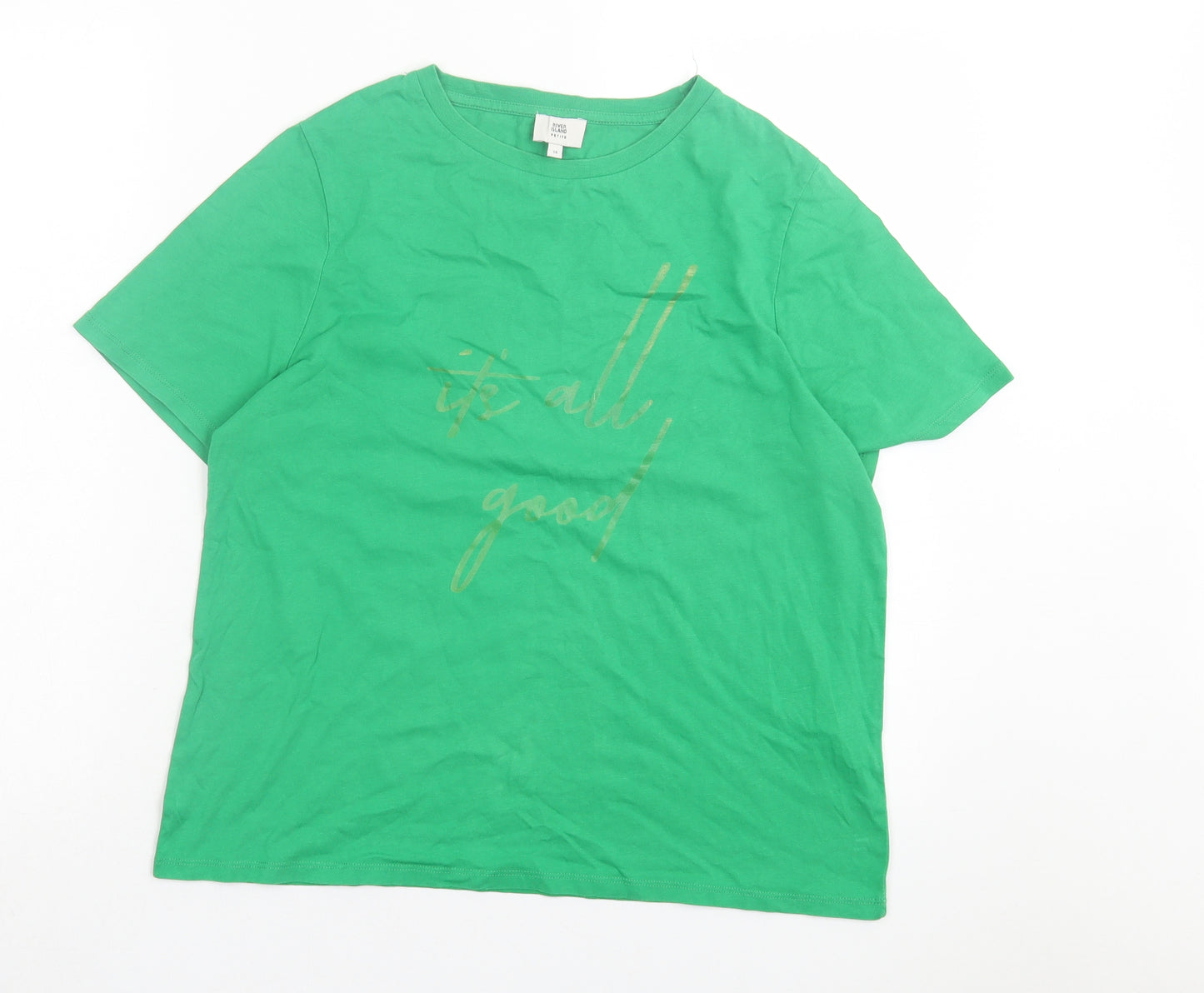 River Island Womens Green Cotton Basic T-Shirt Size 14 Crew Neck - Its all good