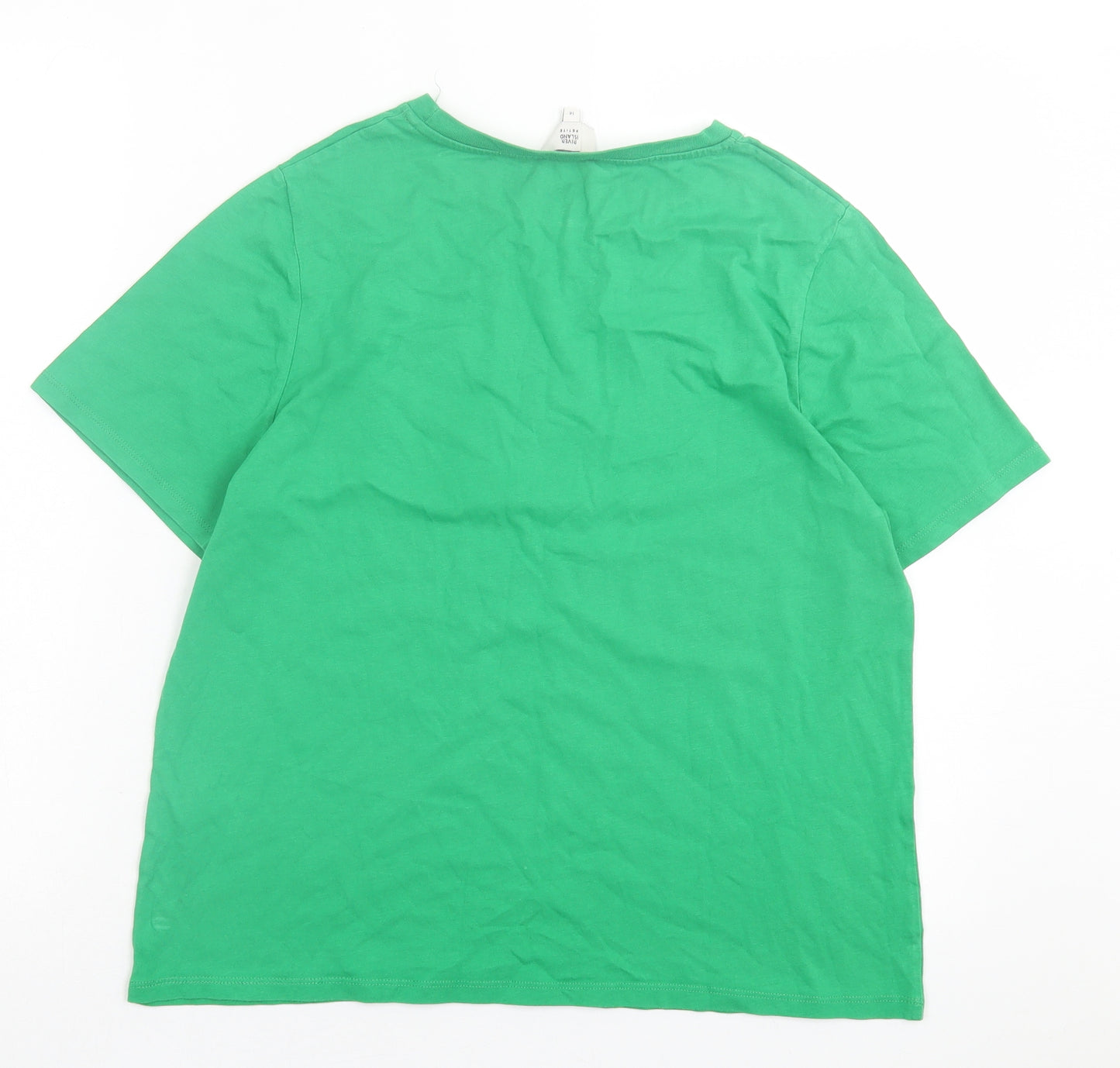 River Island Womens Green Cotton Basic T-Shirt Size 14 Crew Neck - Its all good