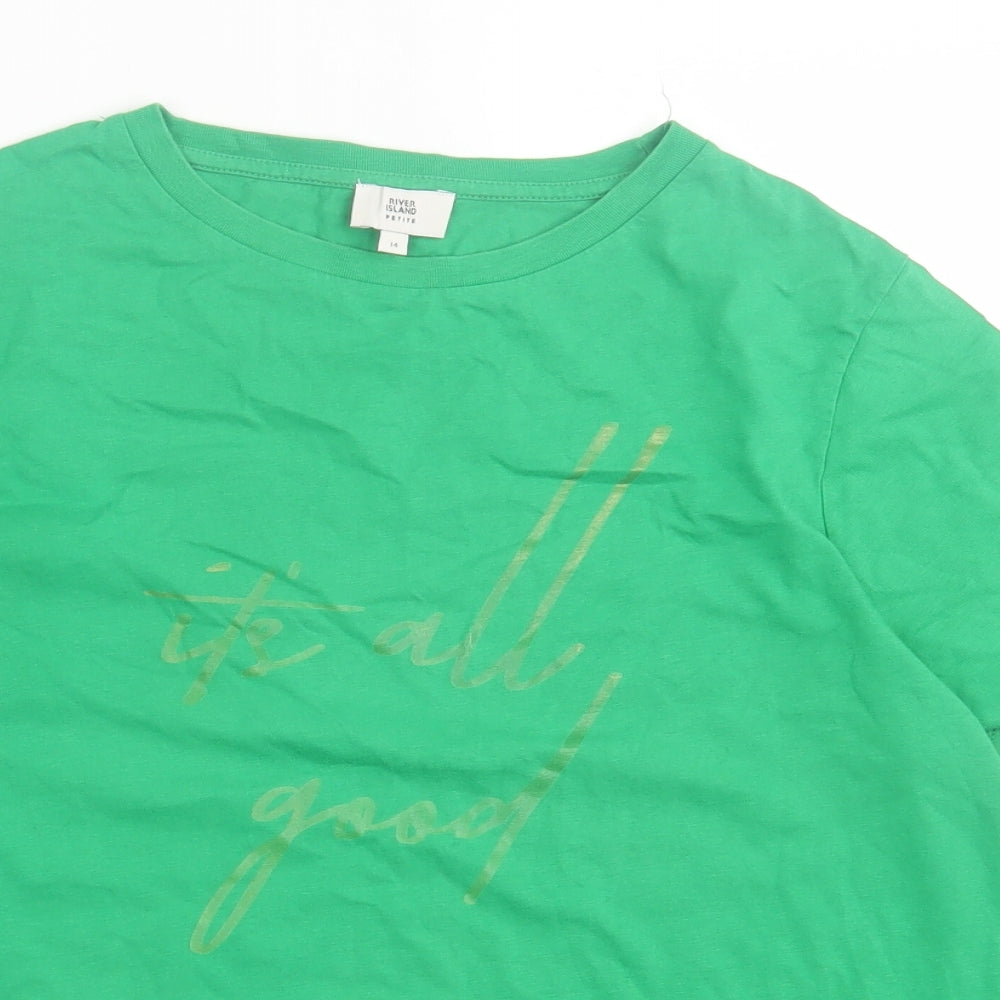 River Island Womens Green Cotton Basic T-Shirt Size 14 Crew Neck - Its all good
