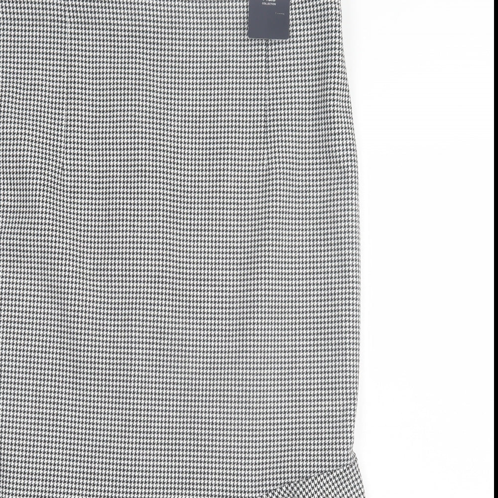 Marks and Spencer Womens White Herringbone Polyester A-Line Skirt Size 18 Zip