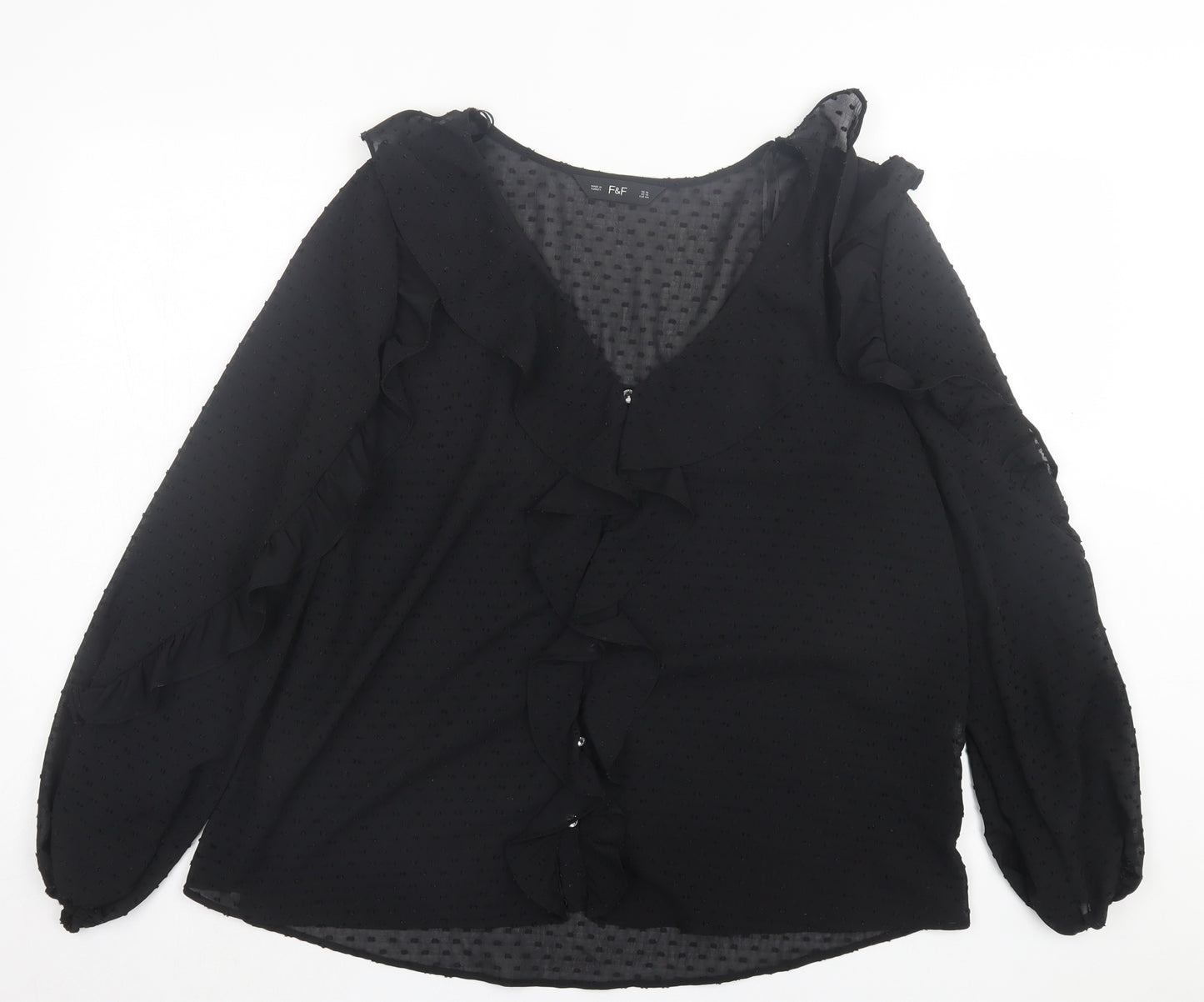 F&F Womens Black Polka Dot Polyester Basic Blouse Size 16 V-Neck