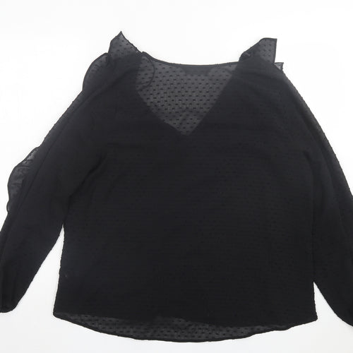 F&F Womens Black Polka Dot Polyester Basic Blouse Size 16 V-Neck