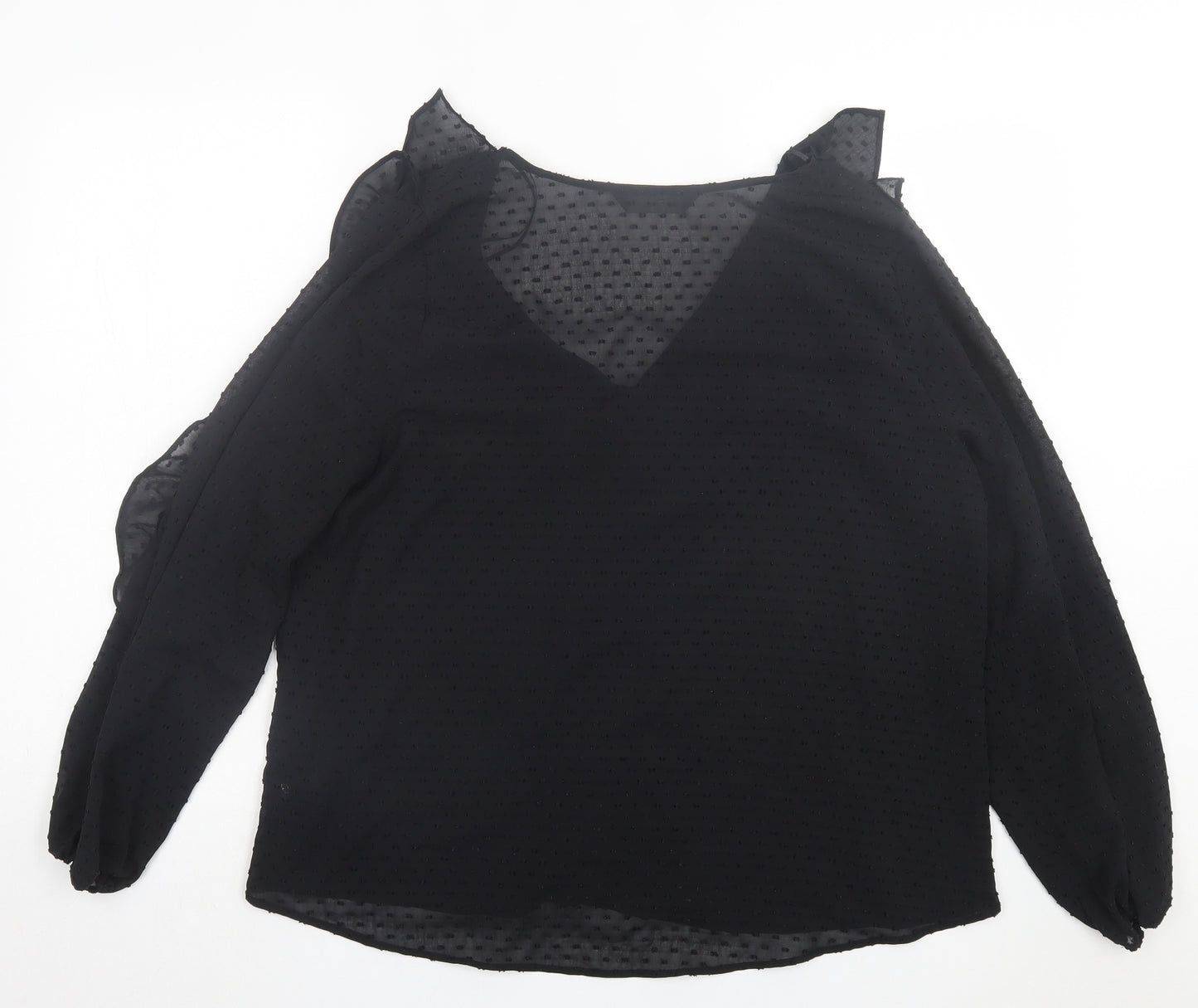 F&F Womens Black Polka Dot Polyester Basic Blouse Size 16 V-Neck