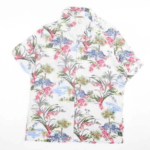 NEXT Mens Multicoloured Floral Viscose Button-Up Size L Collared Button