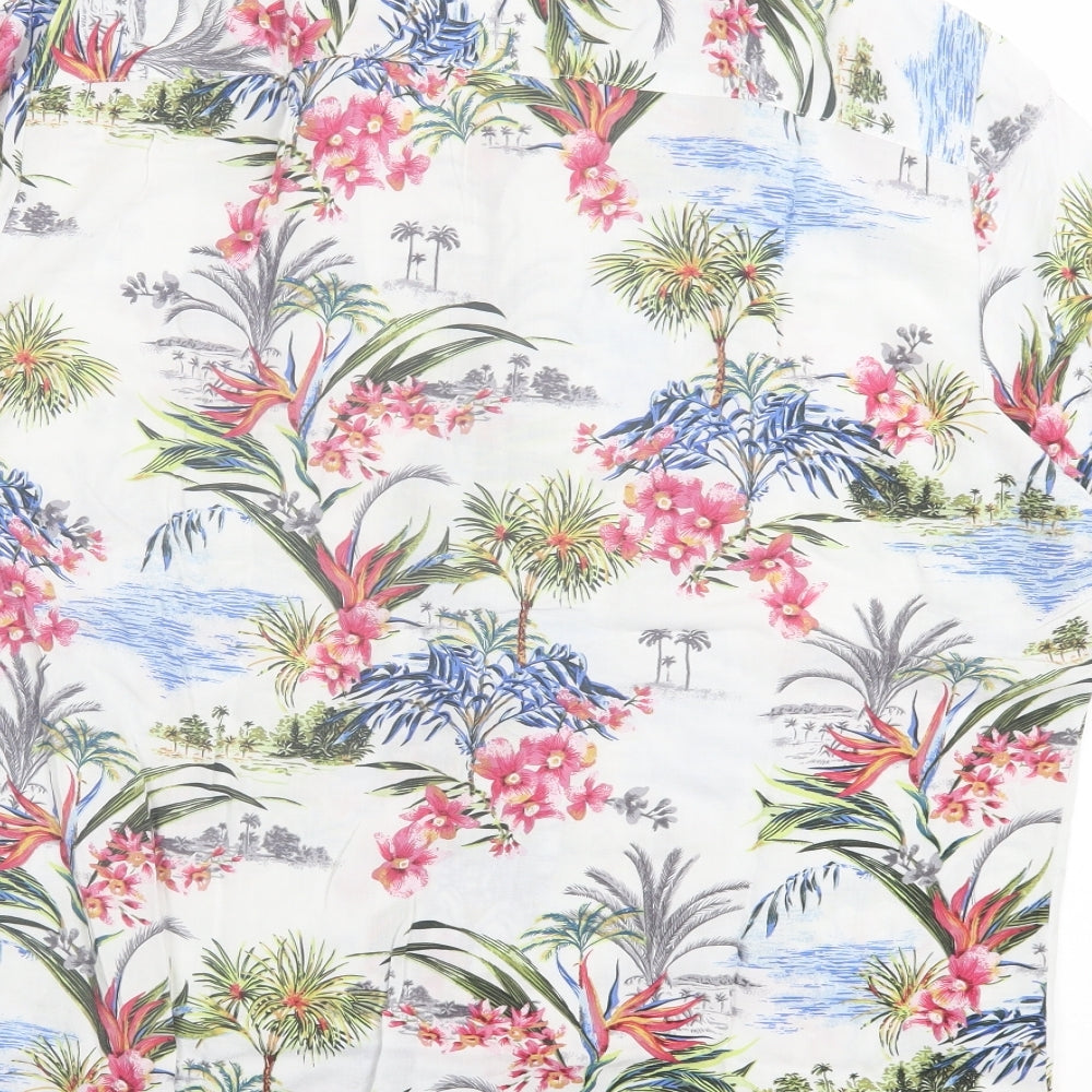 NEXT Mens Multicoloured Floral Viscose Button-Up Size L Collared Button