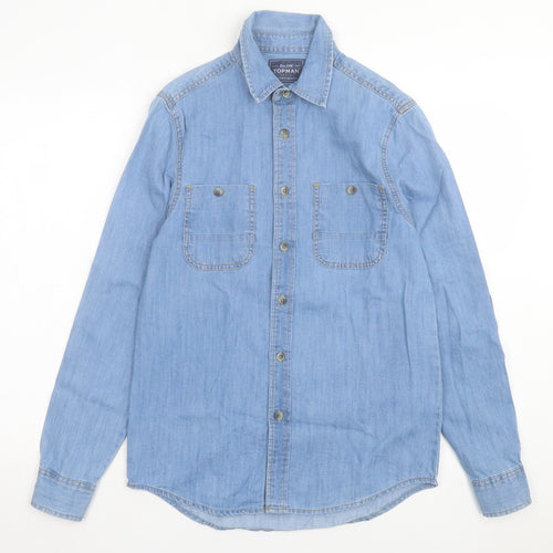 Topman Mens Blue Cotton Button-Up Size S Collared Button