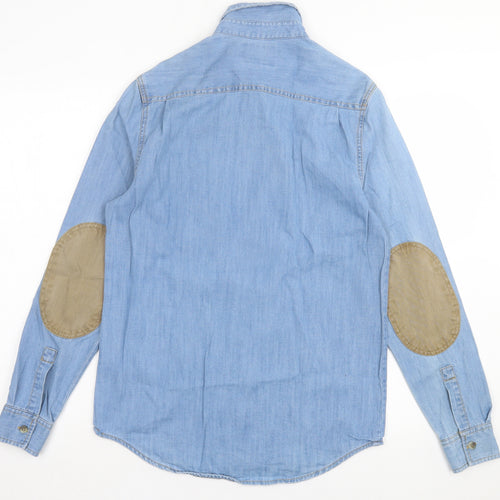 Topman Mens Blue Cotton Button-Up Size S Collared Button
