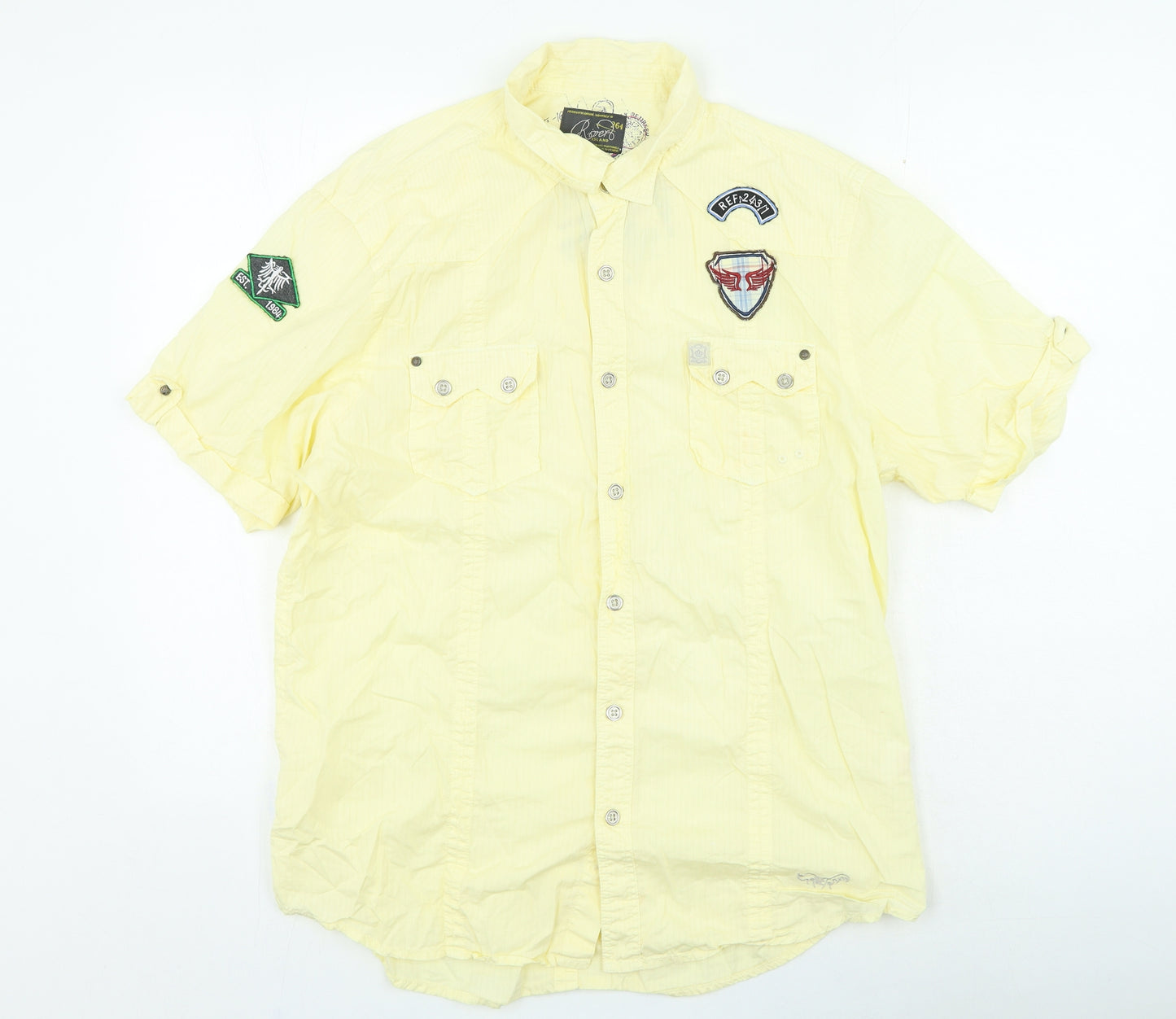 River Island Mens Yellow Cotton Polo Size L Collared