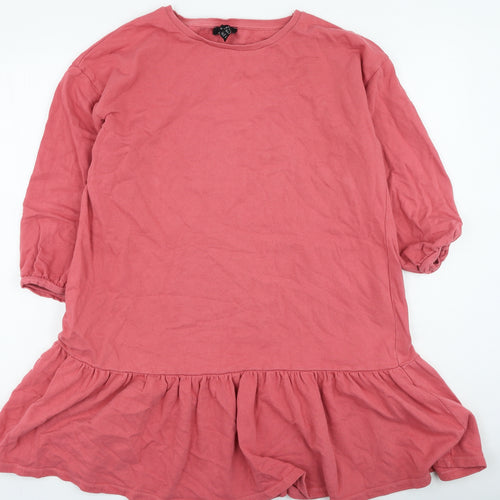 New Look Womens Pink Cotton Fit & Flare Size 14 Round Neck