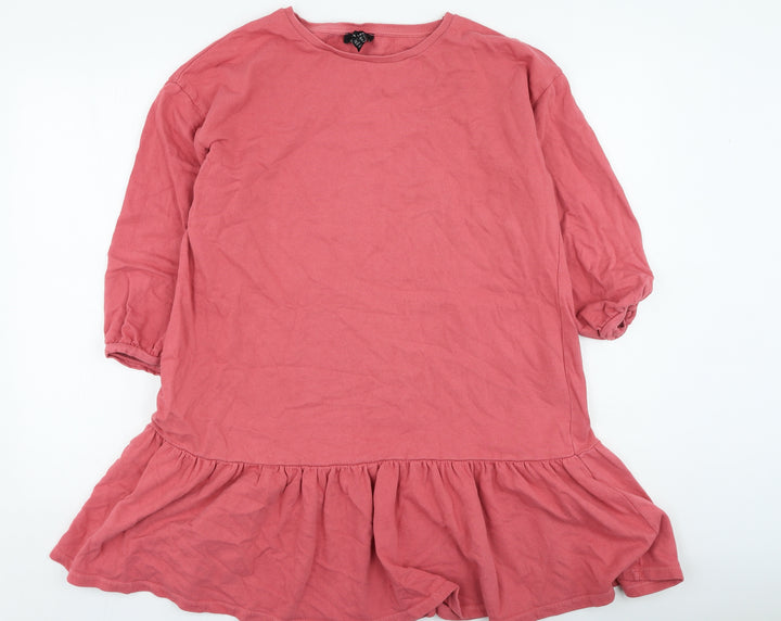New Look Womens Pink Cotton Fit & Flare Size 14 Round Neck