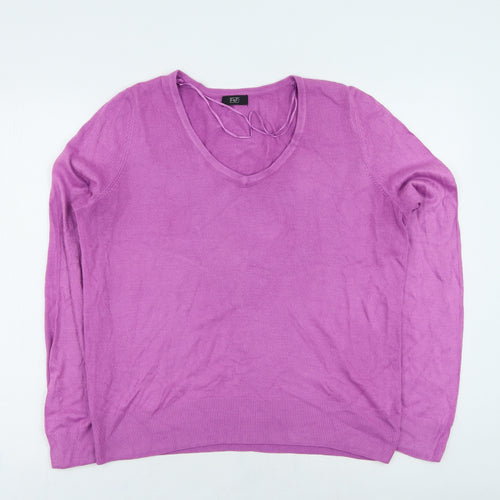F&F Womens Purple V-Neck Acrylic Pullover Jumper Size 16