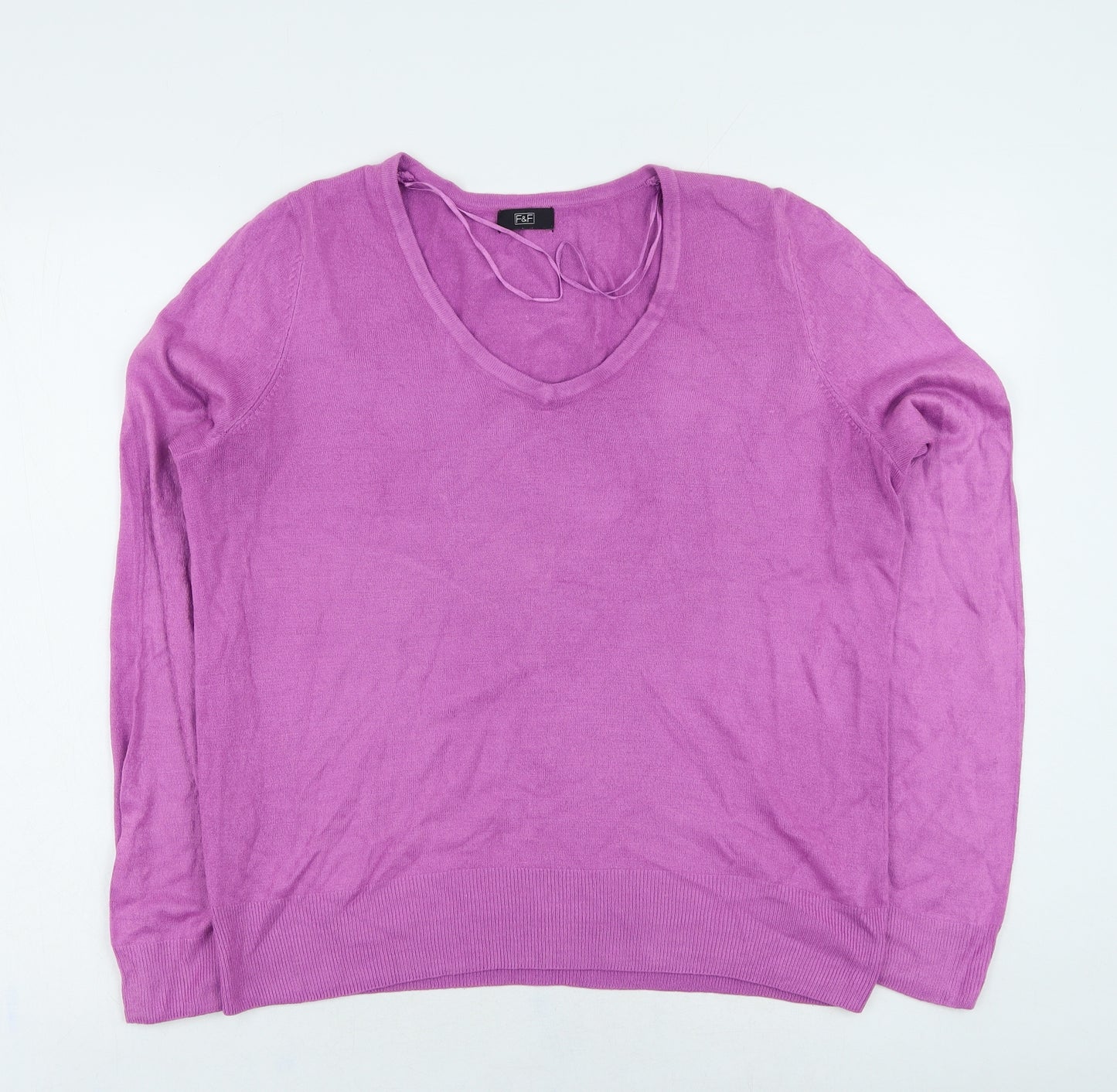 F&F Womens Purple V-Neck Acrylic Pullover Jumper Size 16