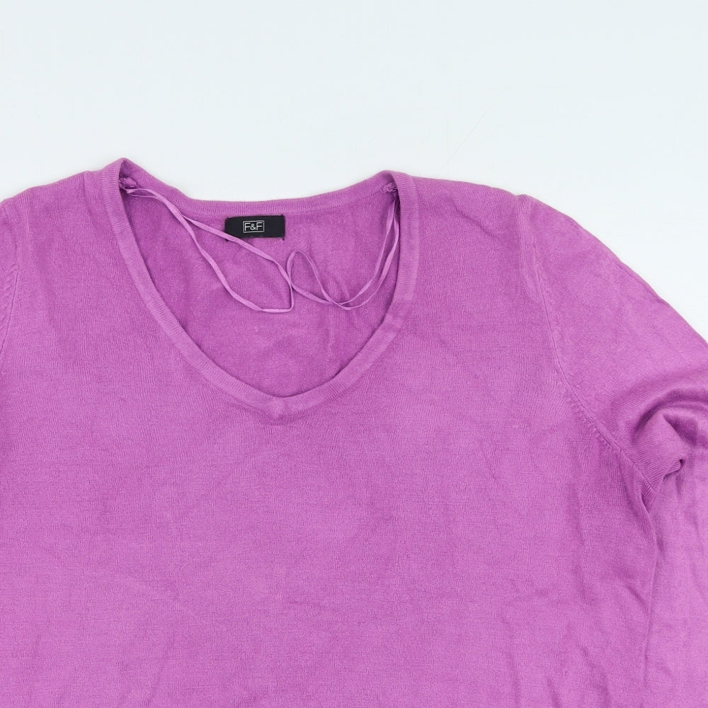 F&F Womens Purple V-Neck Acrylic Pullover Jumper Size 16