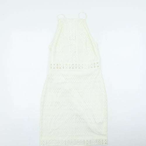 Topshop Womens Ivory Nylon Fit & Flare Size 10 Round Neck