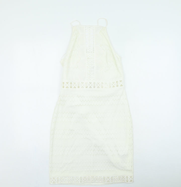 Topshop Womens Ivory Nylon Fit & Flare Size 10 Round Neck