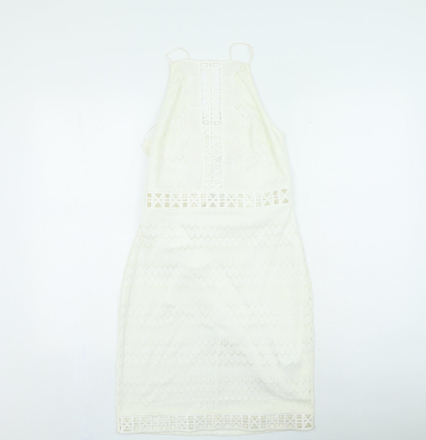 Topshop Womens Ivory Nylon Fit & Flare Size 10 Round Neck