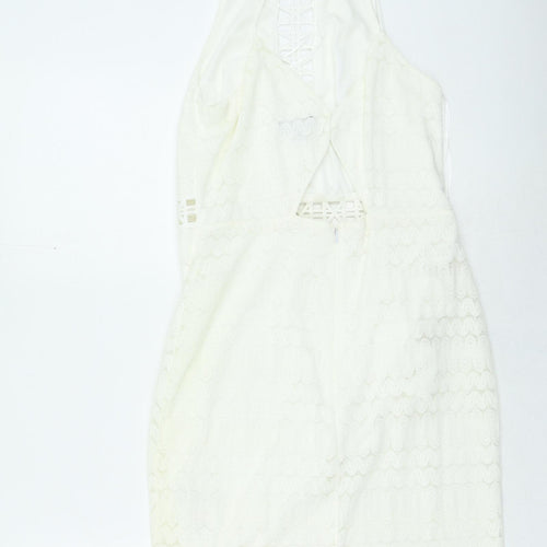 Topshop Womens Ivory Nylon Fit & Flare Size 10 Round Neck
