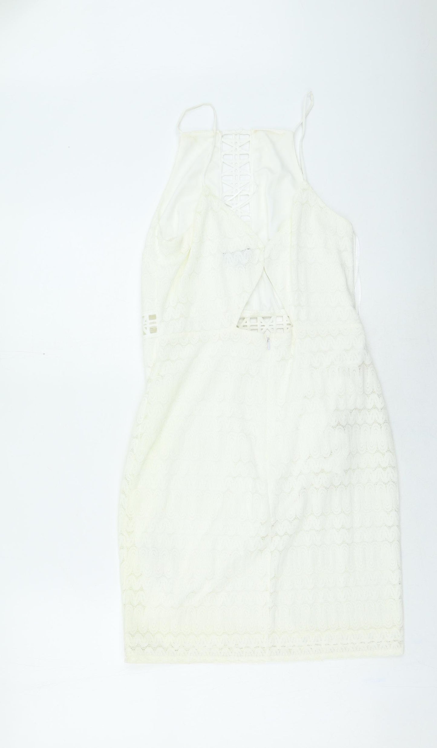 Topshop Womens Ivory Nylon Fit & Flare Size 10 Round Neck