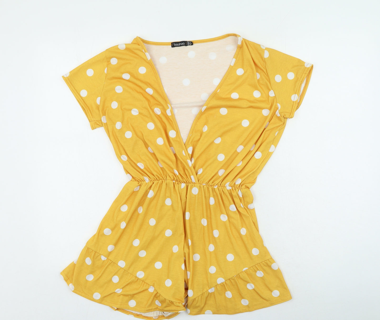 Boohoo Womens Yellow Spotted Polyester Playsuit One-Piece Size 14 L3 in