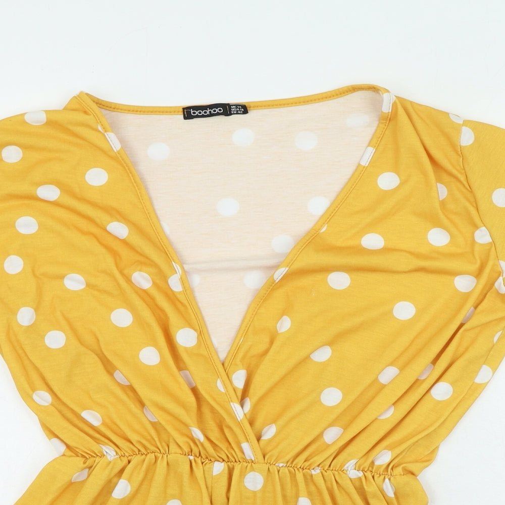Boohoo Womens Yellow Spotted Polyester Playsuit One-Piece Size 14 L3 in