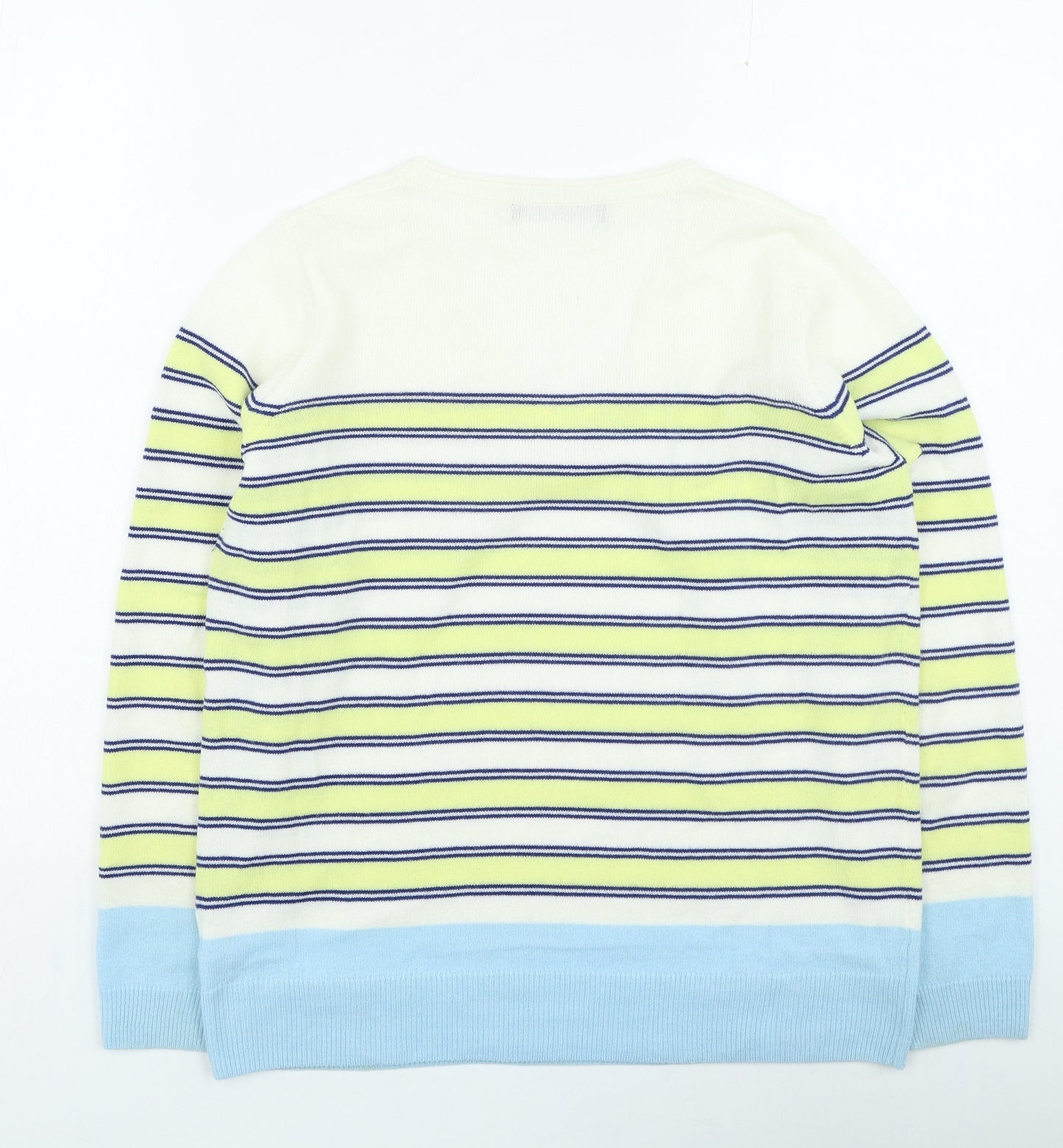 Marks and Spencer Womens Yellow V-Neck Striped Acrylic Pullover Jumper Size 14