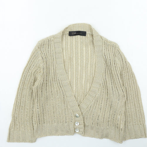 Evie Womens Gold V-Neck Acrylic Cardigan Jumper Size 14
