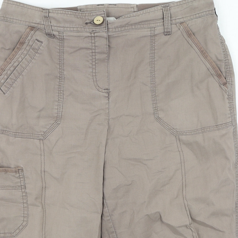 BHS Womens Brown Cotton Cropped Trousers Size 12 Regular