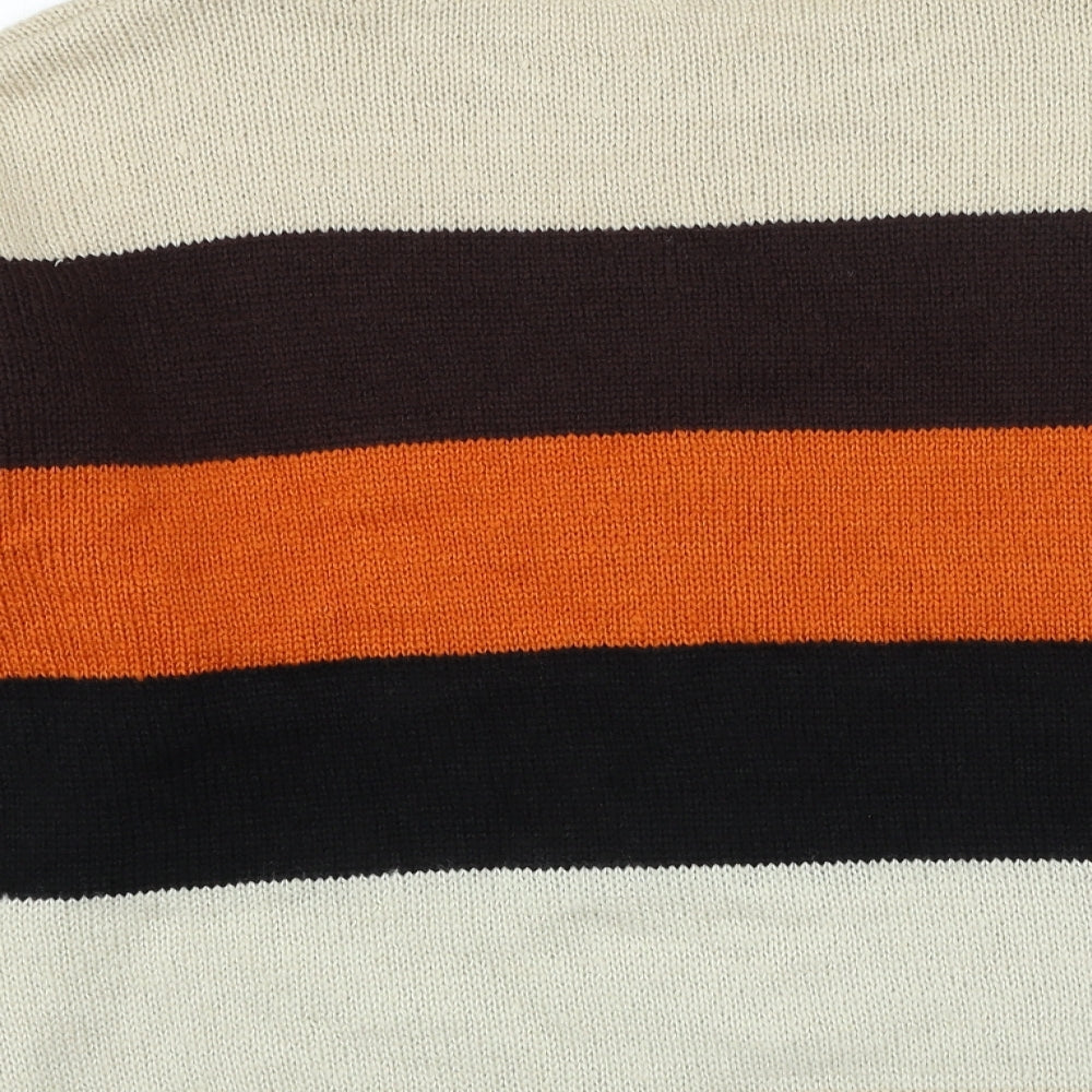 Pep & Co Womens Beige Round Neck Striped Acrylic Pullover Jumper Size L