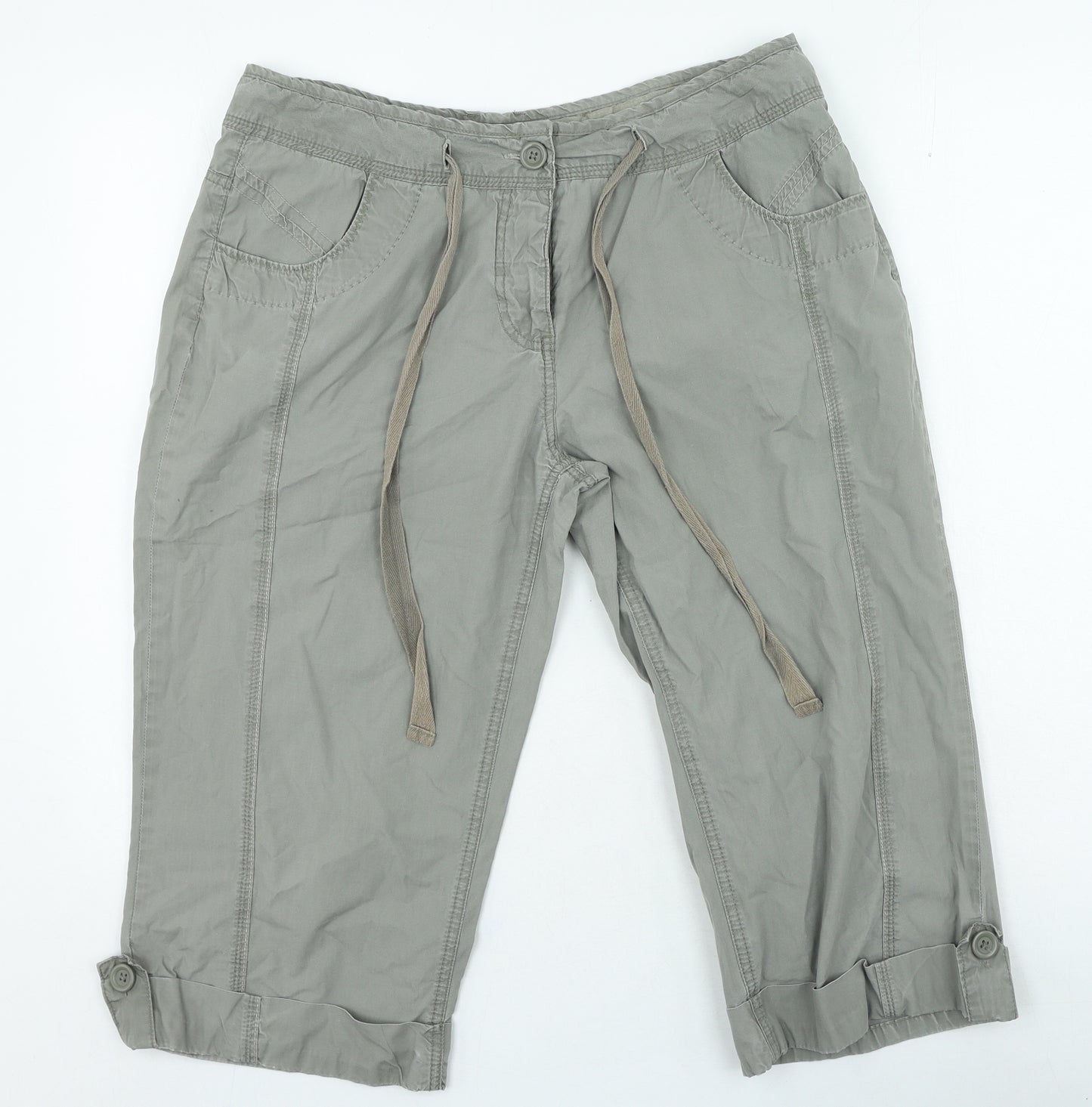 Dorothy Perkins Womens Green Cotton Cropped Trousers Size 14 Regular