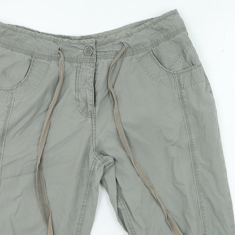 Dorothy Perkins Womens Green Cotton Cropped Trousers Size 14 Regular