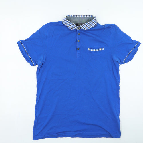 Burton Mens Blue Check Cotton Polo Size M Collared