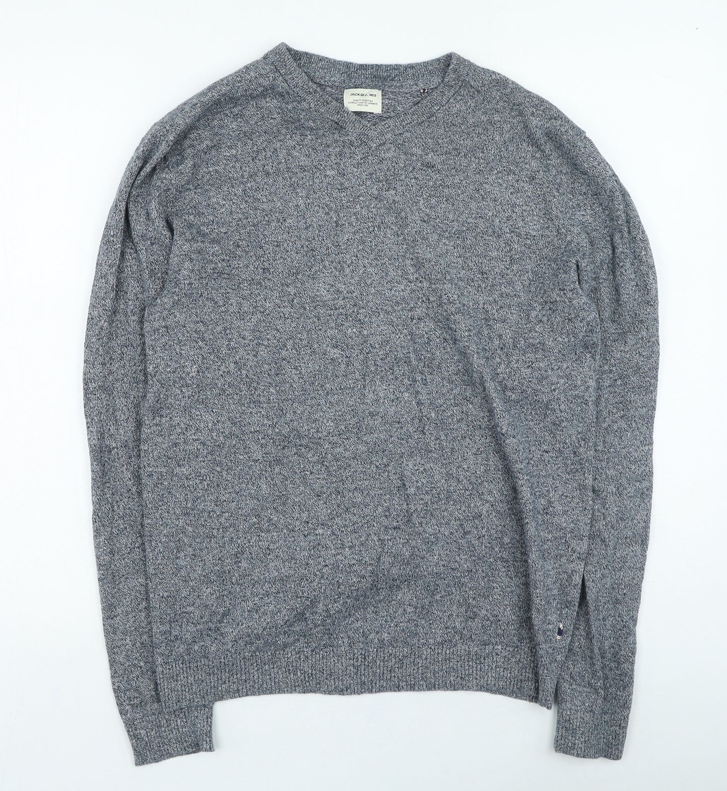 JACK & JONES Mens Blue V-Neck Cotton Pullover Jumper Size M