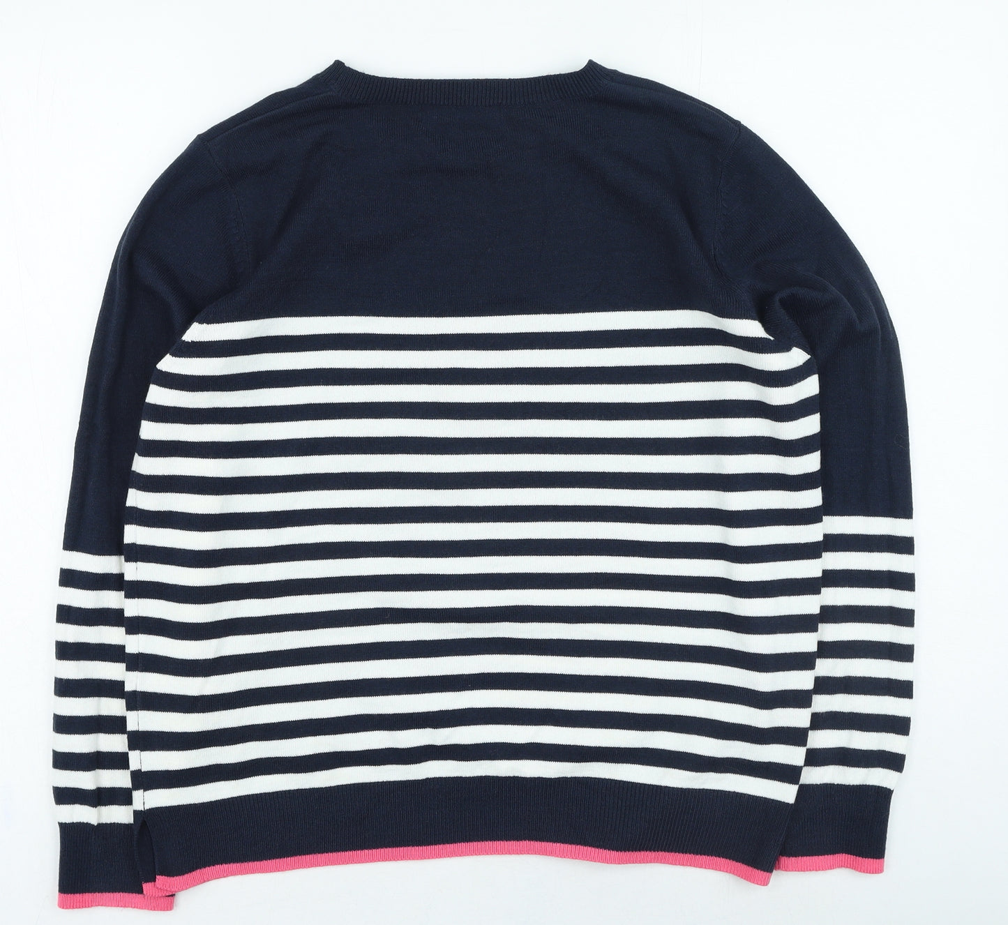 Marks and Spencer Womens Blue Round Neck Striped Acrylic Pullover Jumper Size 16