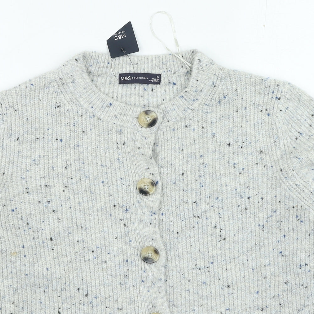 Marks and Spencer Womens Grey Round Neck Acrylic Cardigan Jumper Size 16