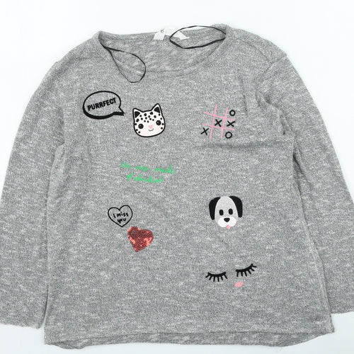 H&M Girls Grey Round Neck Polyester Pullover Jumper Size 12-13 Years