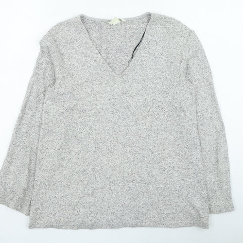 H&M Womens Grey V-Neck Viscose Pullover Jumper Size XS