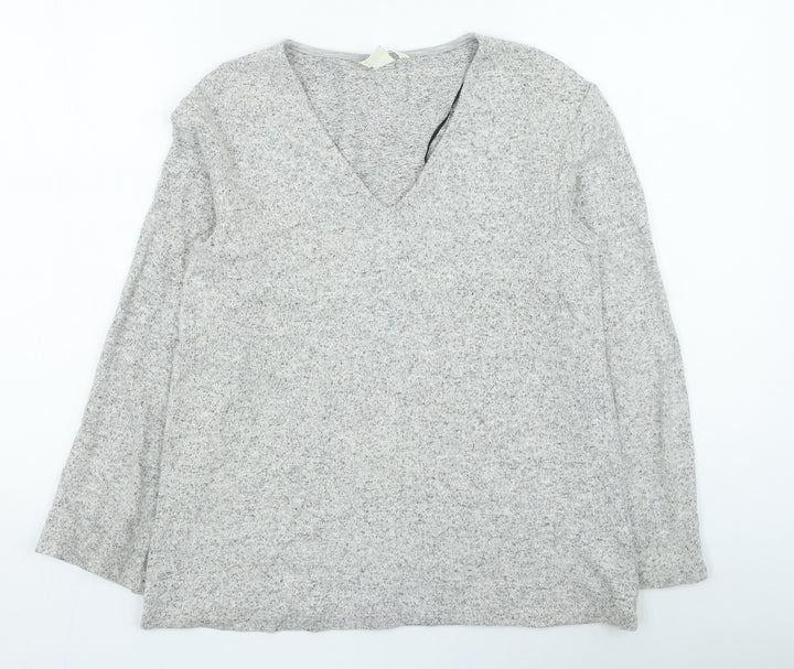 H&M Womens Grey V-Neck Viscose Pullover Jumper Size XS