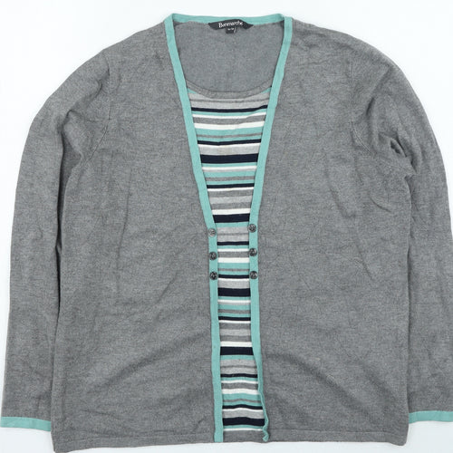 Bonmarche Womens Grey Round Neck Striped Viscose Pullover Jumper Size 16