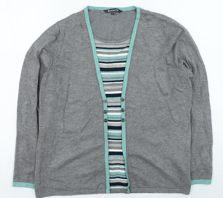 Bonmarche Womens Grey Round Neck Striped Viscose Pullover Jumper Size 16