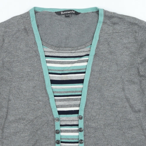 Bonmarche Womens Grey Round Neck Striped Viscose Pullover Jumper Size 16