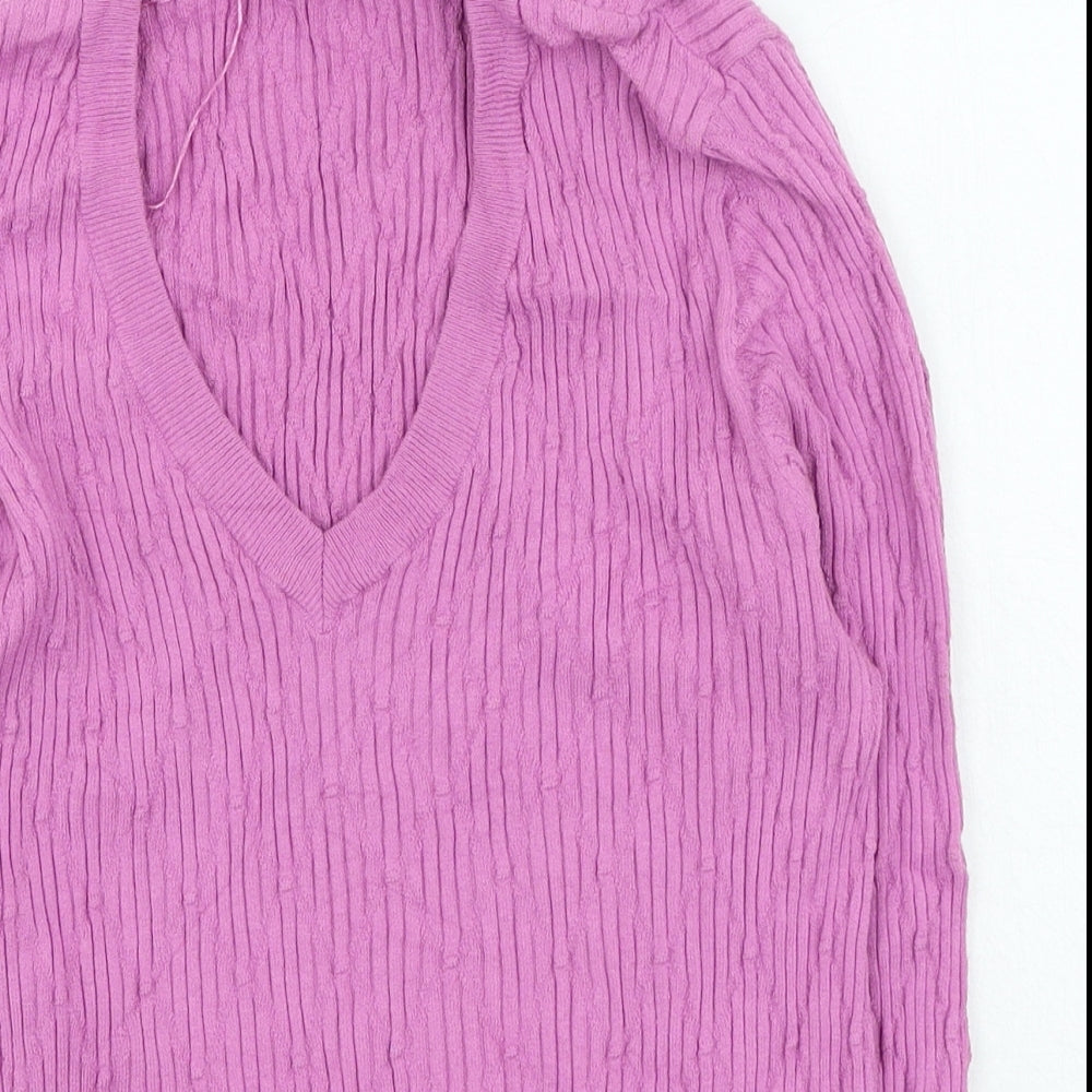 Marks and Spencer Womens Purple V-Neck Viscose Pullover Jumper Size 14