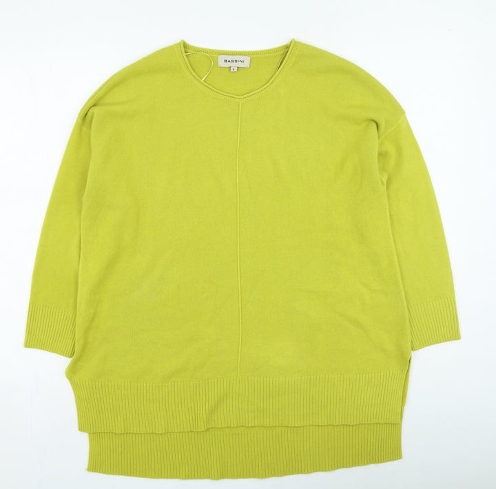BASSINI Womens Green Round Neck Acrylic Pullover Jumper Size L